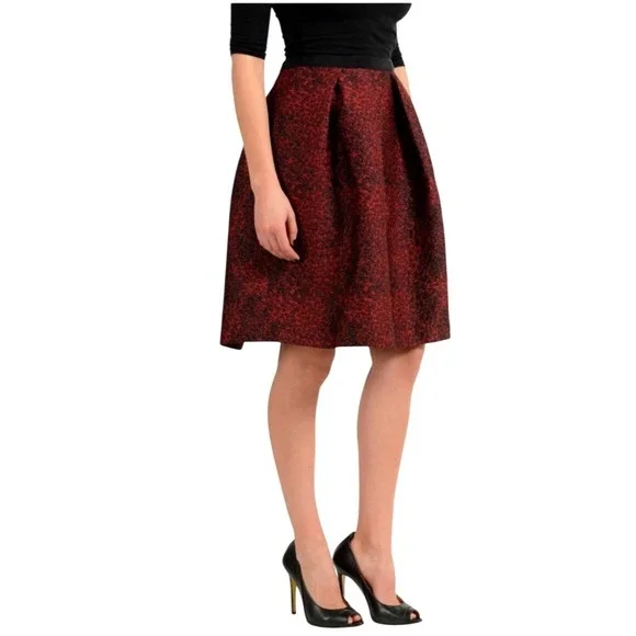Burberry London Parade Red & Black Silk Jacquard Pleated A-Line Skirt NWT $750 - Picture 2 of 7